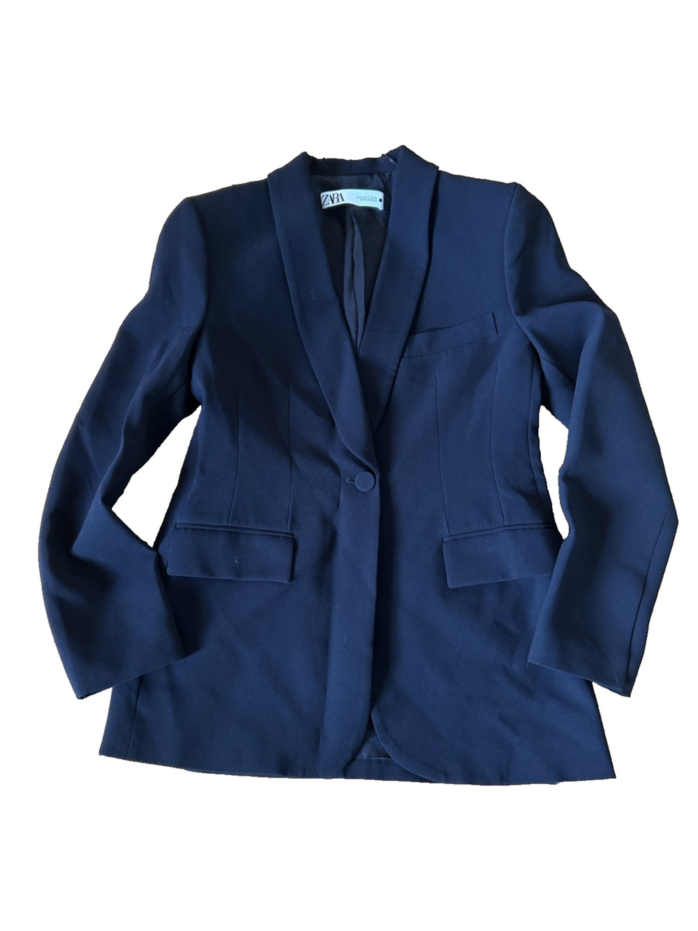 Zara Woman Black Blazer With Built-in Shoulder Pads Woman Size Small Button